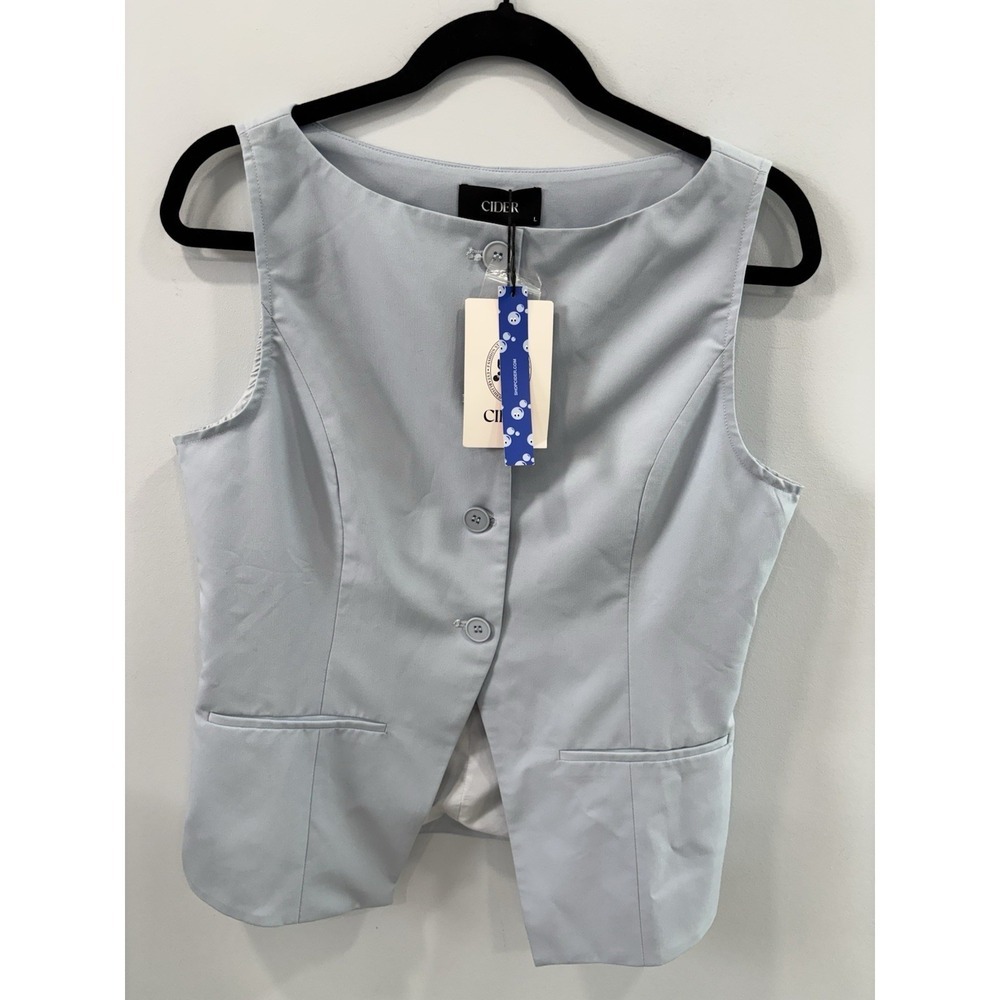 Cider Womens Large V Neck Vest Button Front Sleeveless Blazer Waistcoat NWT